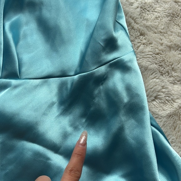 Secret Treasures Blue Satin Slip Dress – Floral Embroidery | Size XL | vintage - Picture 5 of 6